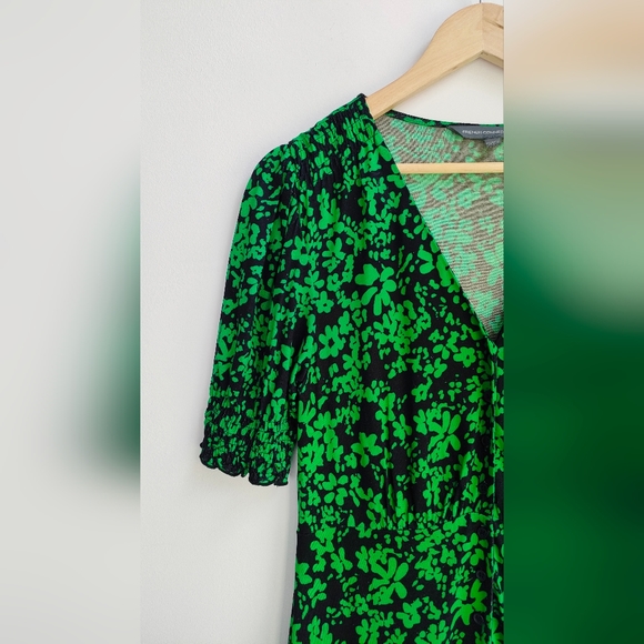 French Connection Green Black Floral Ditsy Short Sleeve Tea Midi dress Size 10 - Picture 8 of 12